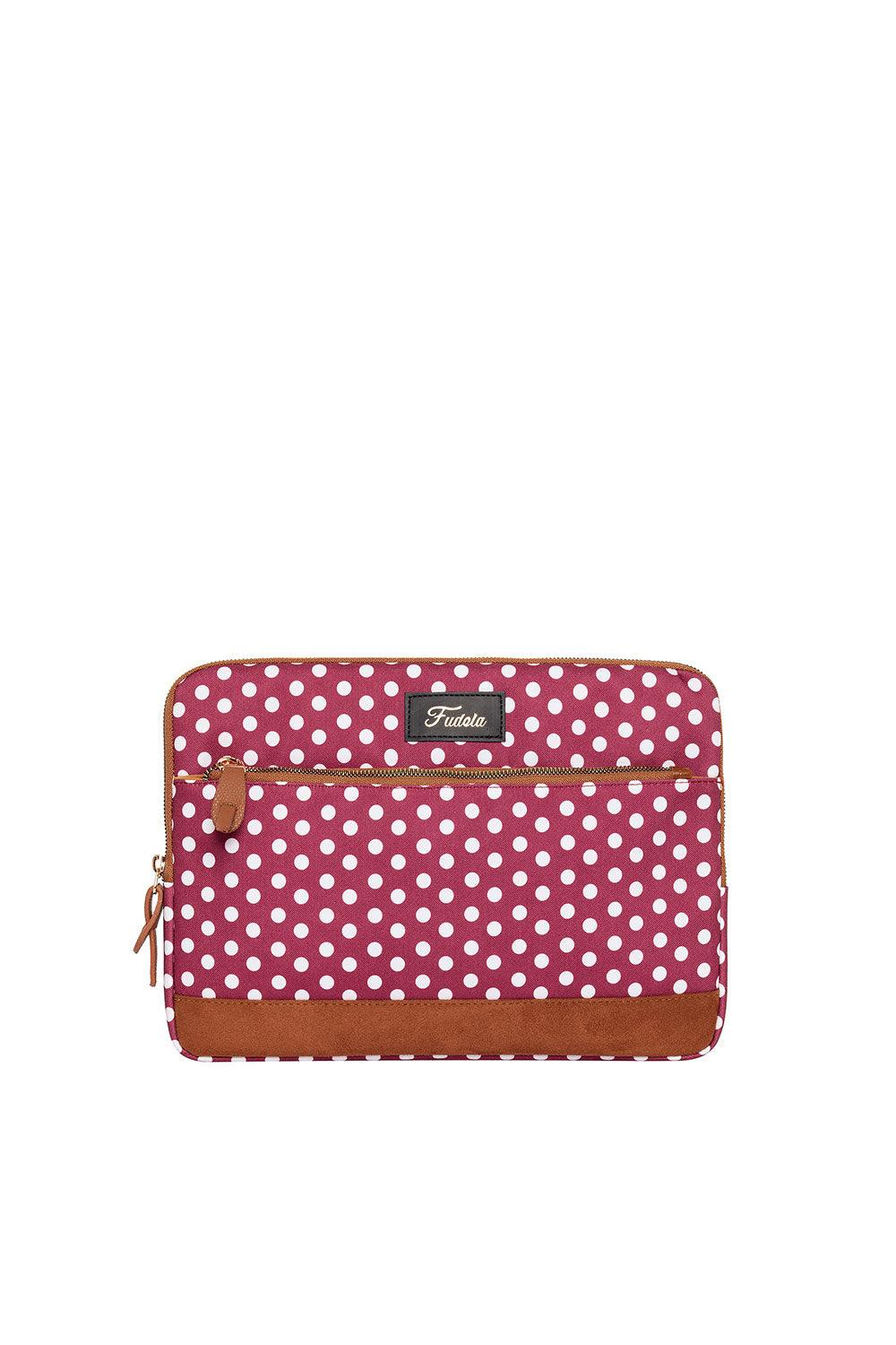 Fudela-Fudela 13-14 Inch Burgundy Polka Dot Macbook- Laptop Bag-Laptop Çantası-1-fleurdirect.live