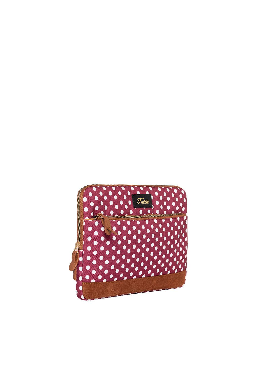 Fudela-Fudela 13-14 Inch Burgundy Polka Dot Macbook- Laptop Bag-Laptop Çantası-2-fleurdirect.live