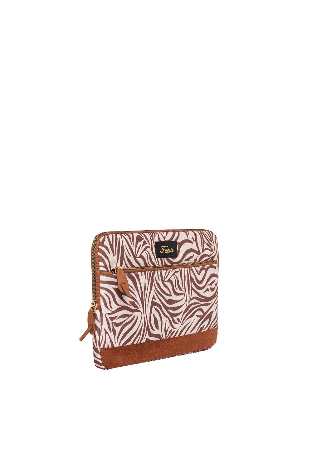 Fudela-Fudela 13-14 Inch Cream Zebra Macbook- Laptop Bag-Laptop Çantası-2-fleurdirect.live