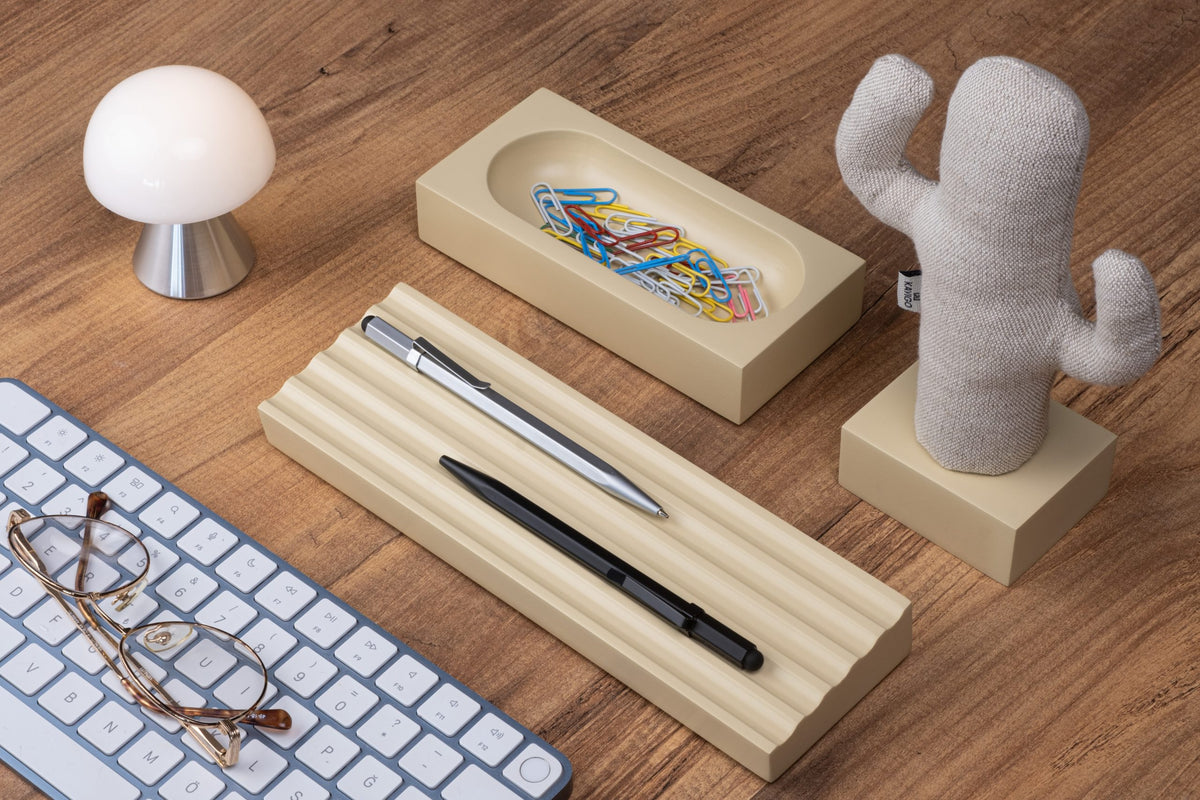 Kayigo-Woody Krem üçlü Ofis Seti Bej Cactus-Masaüstü Organizer-3-fleurdirect.live