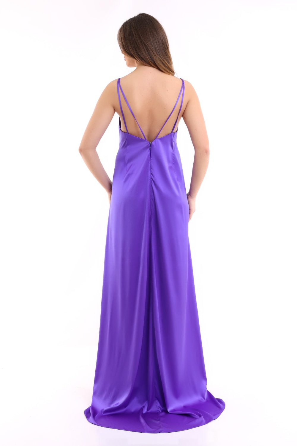 Silk Parade-Saf İpek Saten Mor Gece Elbisesi-Elbise-4-fleurdirect.live