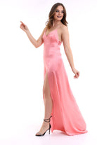 Silk Parade-Saf İpek Saten Somon Rengi Gece Elbisesi-Elbise-1-fleurdirect.live