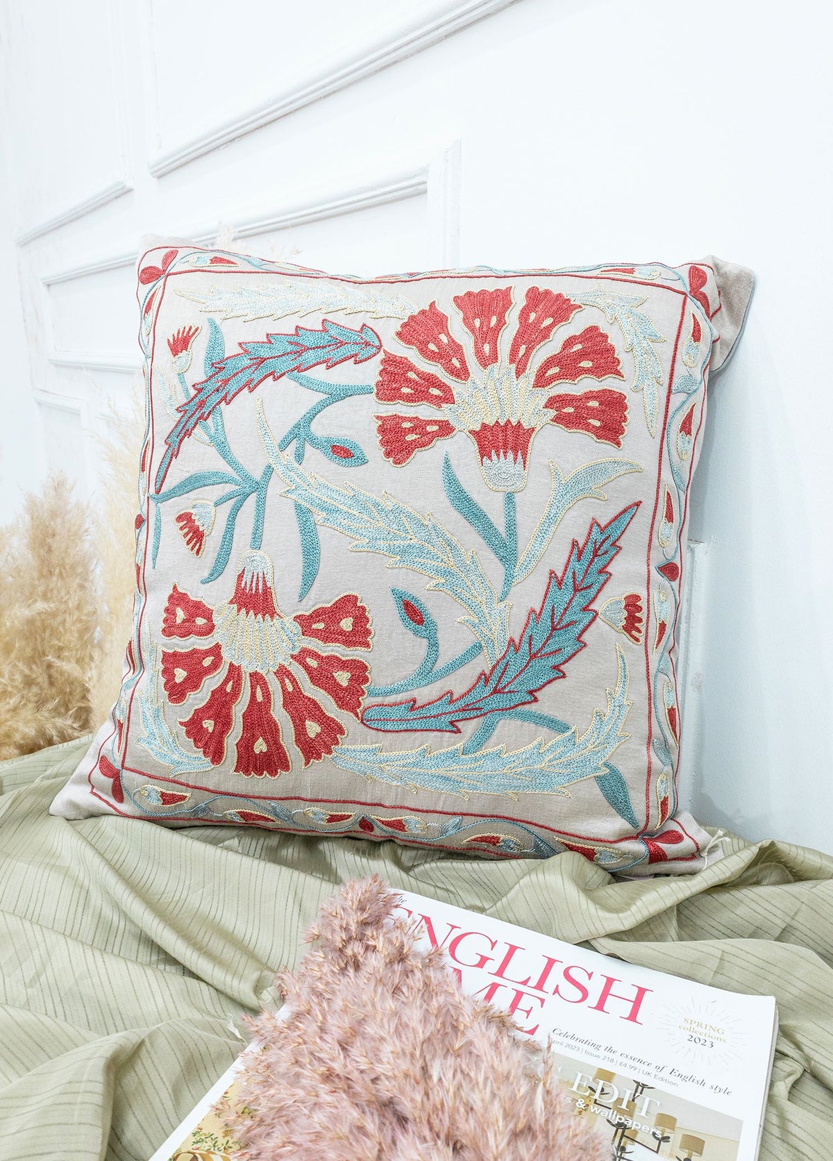 Soho Antiq-Haver Dekoratif İpek Suzani Kırlent 50x50 Cm-Yastık-2-fleurdirect.live