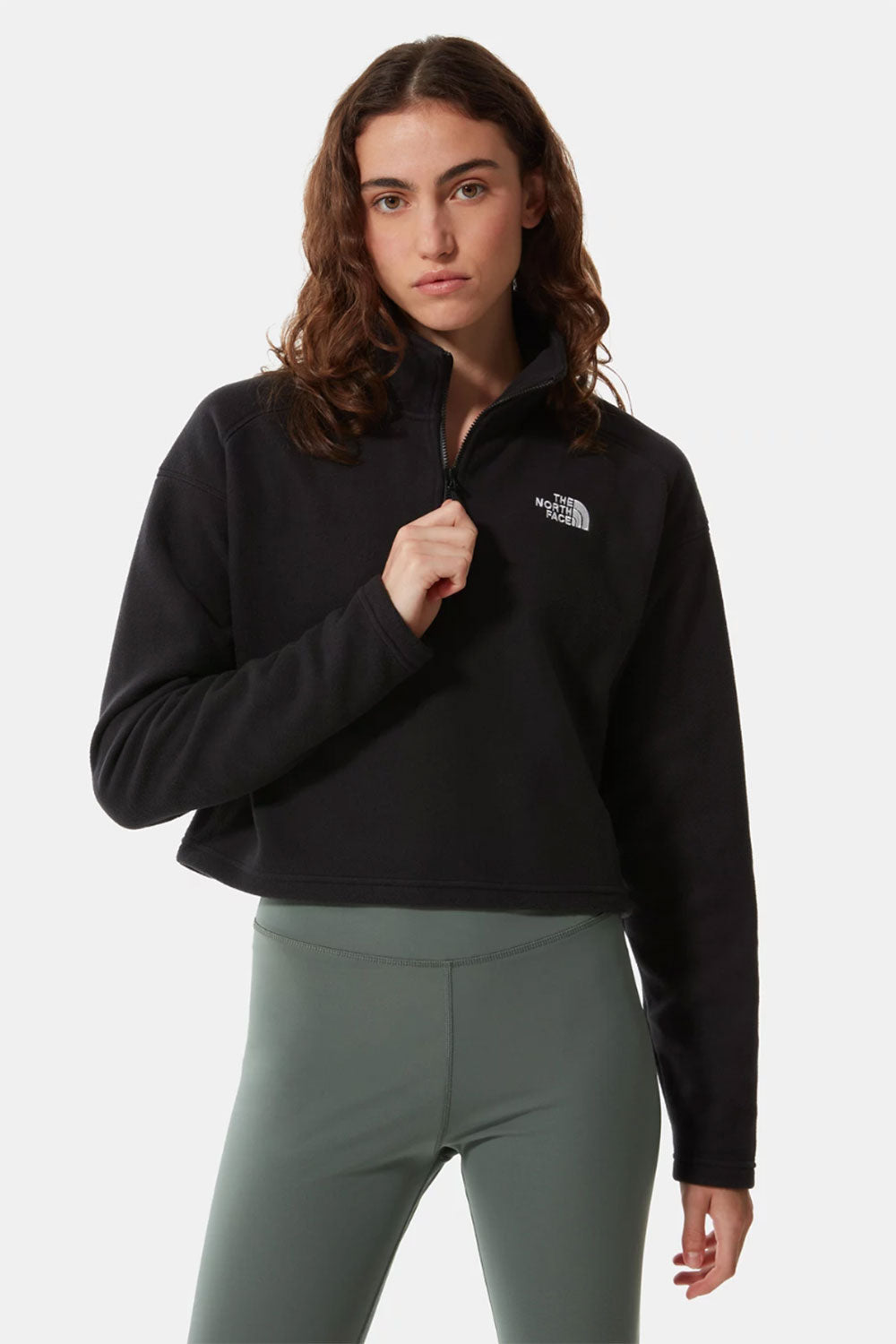 The North Face-Women 100 Glacier Cropped 1/4 Zip Black-Sweatshirts & Hoodies-1-fleurdirect.live