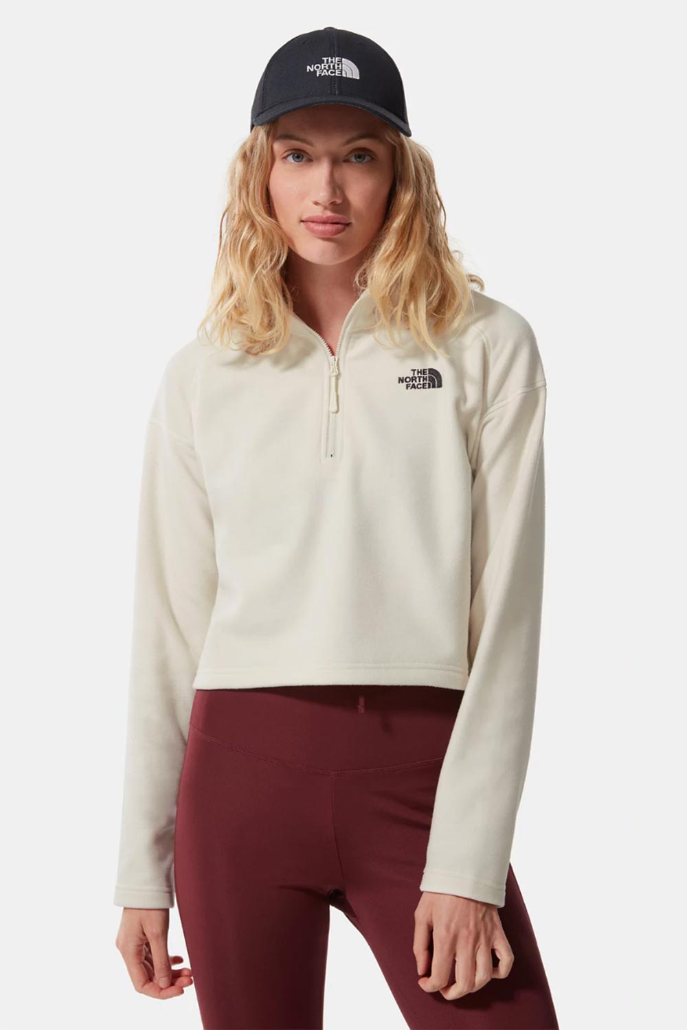 The North Face-Women 100 Glacier Cropped 1/4 Zip White-Sweatshirts & Hoodies-1-fleurdirect.live