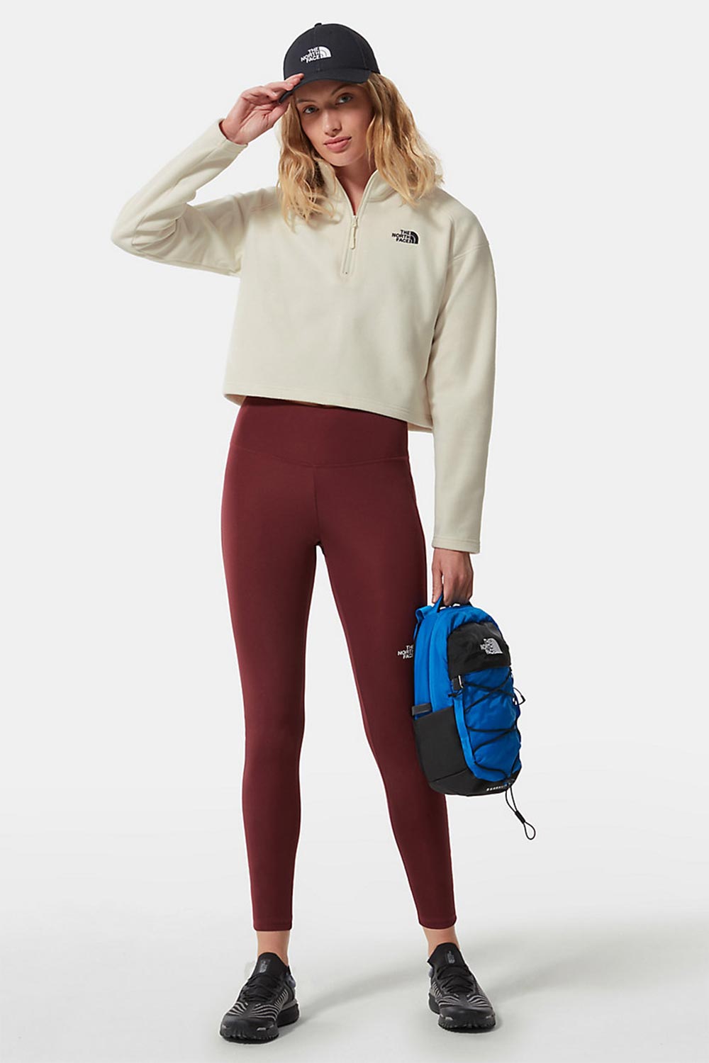 The North Face-Women 100 Glacier Cropped 1/4 Zip White-Sweatshirts & Hoodies-2-fleurdirect.live