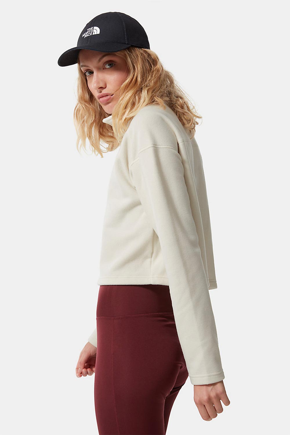 The North Face-Women 100 Glacier Cropped 1/4 Zip White-Sweatshirts & Hoodies-4-fleurdirect.live