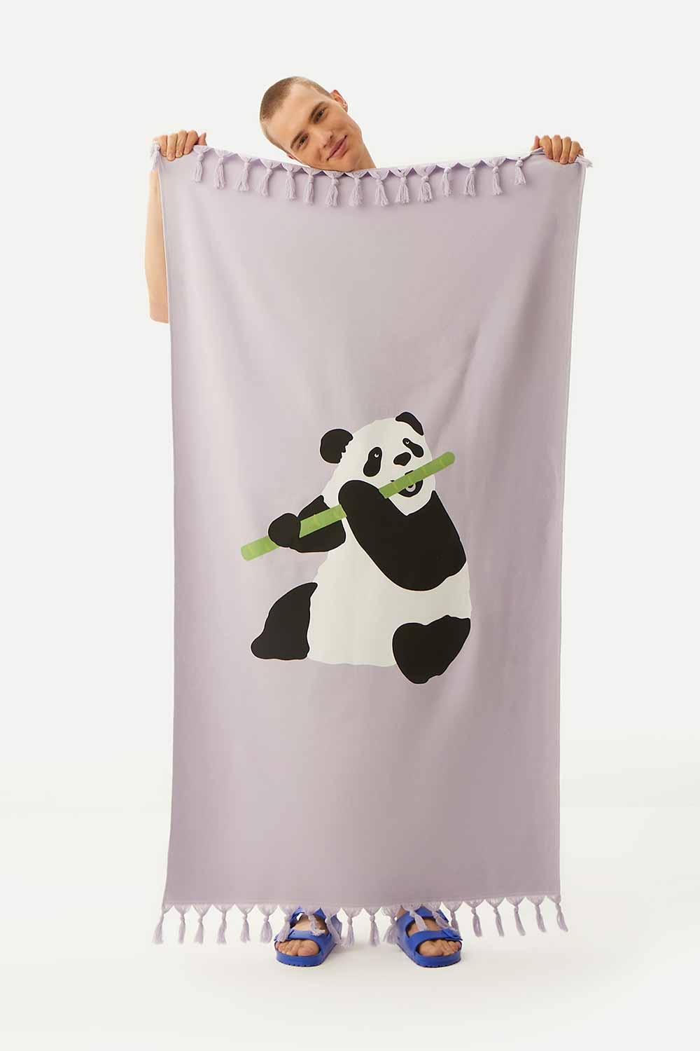WWF Market-Giant Panda Havlu Peştamal - Lila-Plaj Havlusu-4-fleurdirect.live