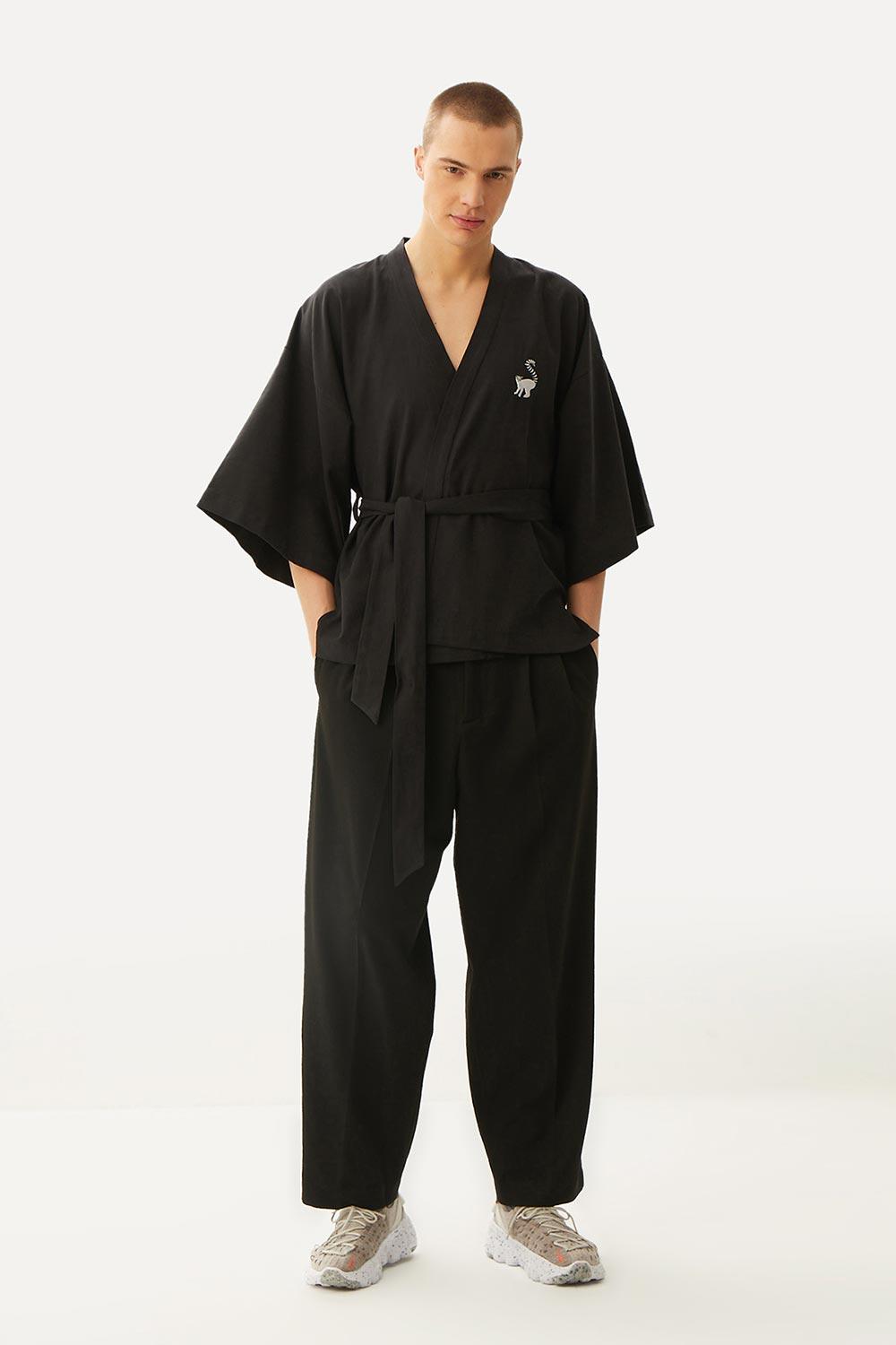 WWF Market-Lemur Kısa Kollu TENCEL™ Kimono - Siyah-Kimono-5-fleurdirect.live